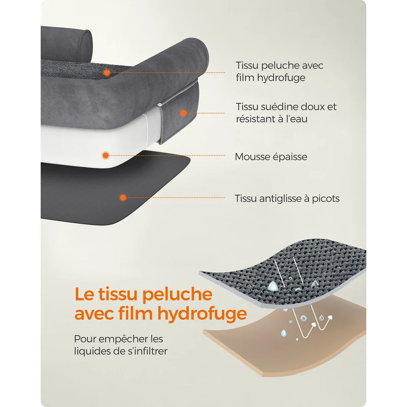 Panier pour chien orthopédique canapé lit pour animaux rembourrage moelleux bords rehaussé housse amovible et lavable 91 x 71 x 25 cm aantidérapant gris 12_0006853