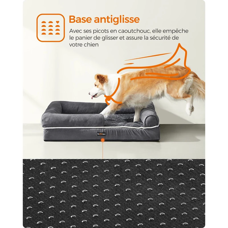 Panier pour chien orthopédique canapé lit pour animaux rembourrage moelleux bords rehaussé housse amovible et lavable 91 x 71 x 25 cm aantidérapant gris 12_0006853