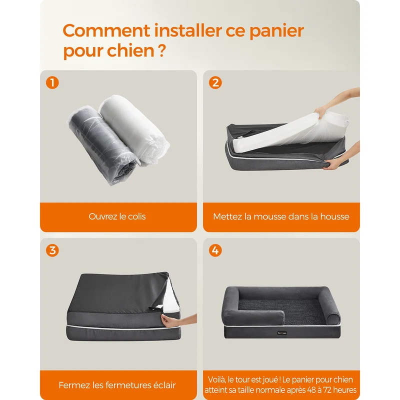 Panier pour chien orthopédique canapé lit pour animaux rembourrage moelleux bords rehaussé housse amovible et lavable 91 x 71 x 25 cm aantidérapant gris 12_0006853