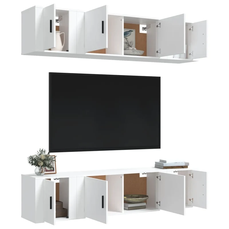 Ensemble de meubles armoire buffet TV télévision salon chambre séjour 6 pièces bois d'ingénierie blanc 02_0024998