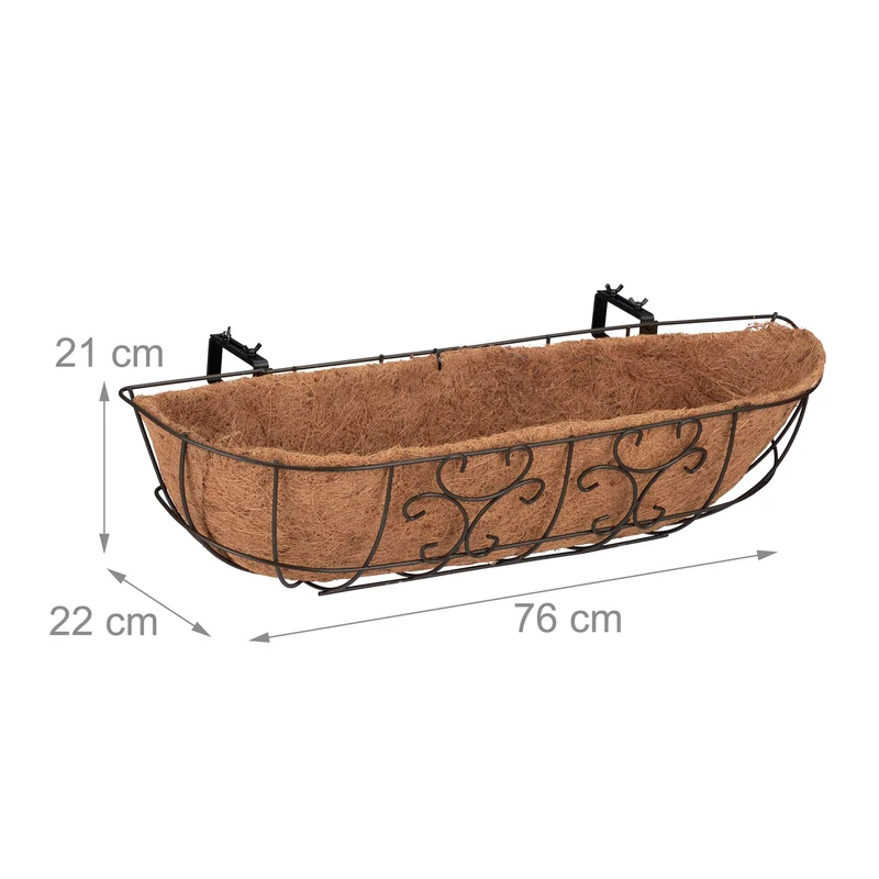 Lot de 3 bacs à fleurs suspendus design fantaisie balcon 30 x 15 x 15 cm en fer marron 13_0010583