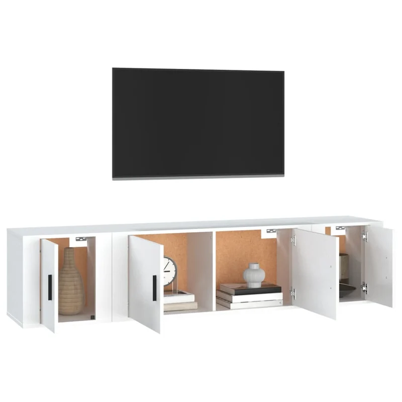 Ensemble de meubles armoire buffet TV télévision salon chambre séjour 3 pièces bois d'ingénierie blanc 02_0024473