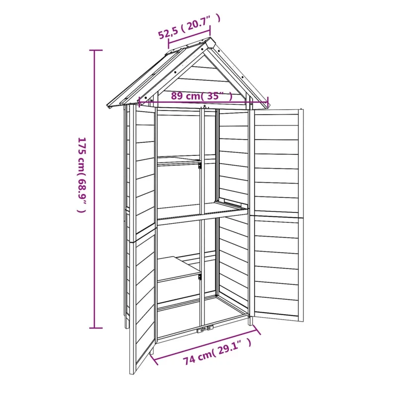 Abri de jardin cabane cabanon maison de stockage remise extérieur hangar outils robuste 89 x 52,5 x 175 cm bois massif pin gris 02_0022419