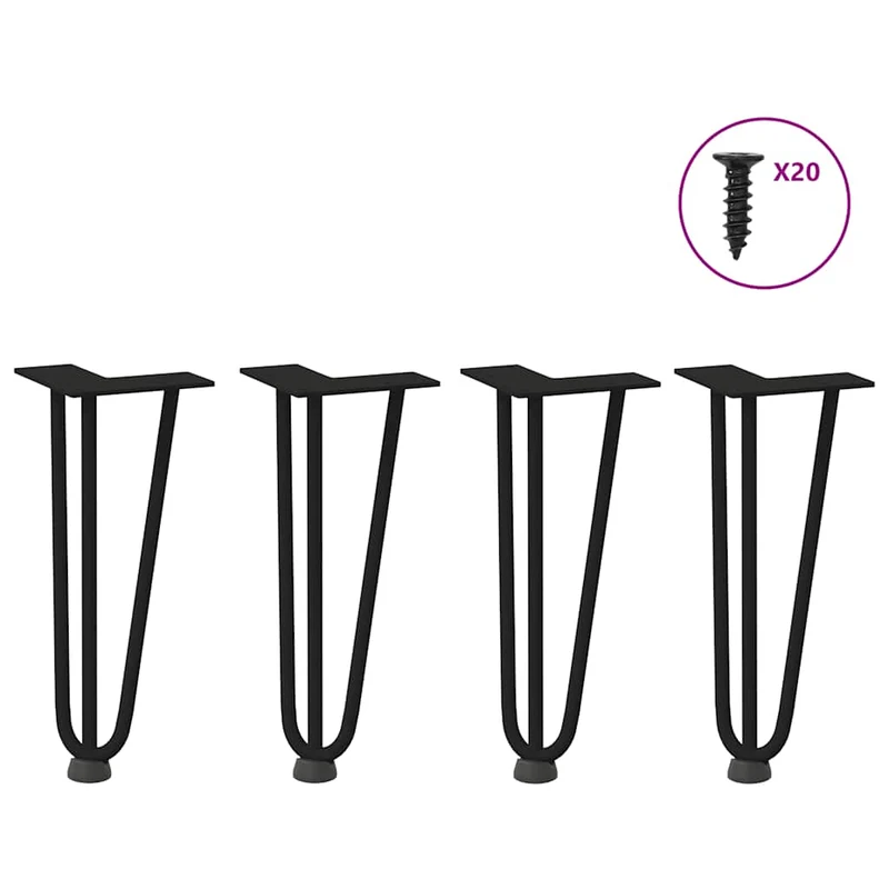Lot de 4 pieds en épingle à cheveux pour table basse 30 cm design moderne avec niveleurs en acier massif noir 02_0056735