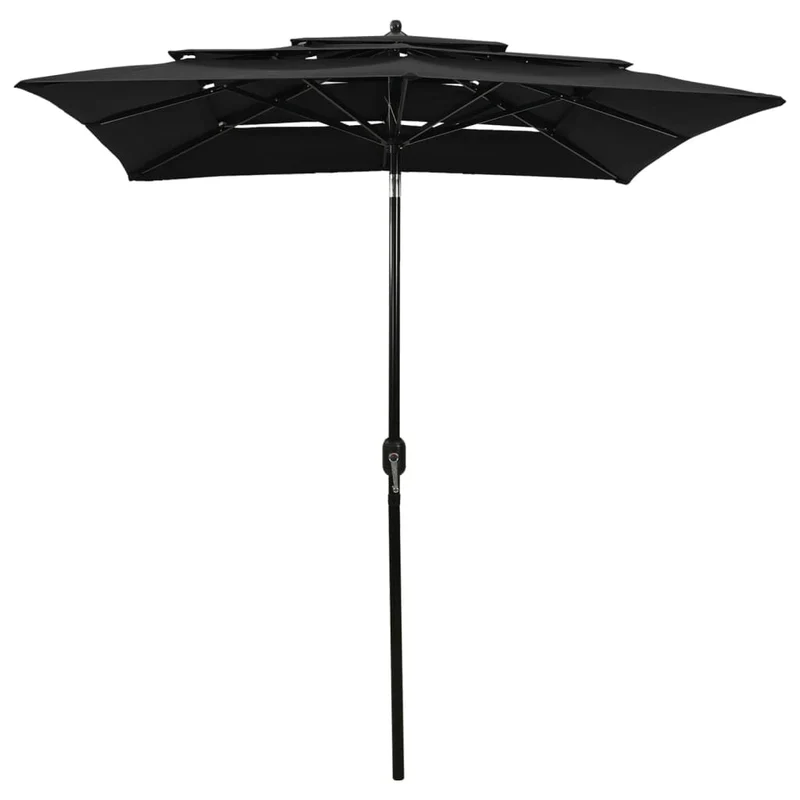 Parasol à 3 niveaux avec mât en aluminium 2 x 2 m noir 02_0008758