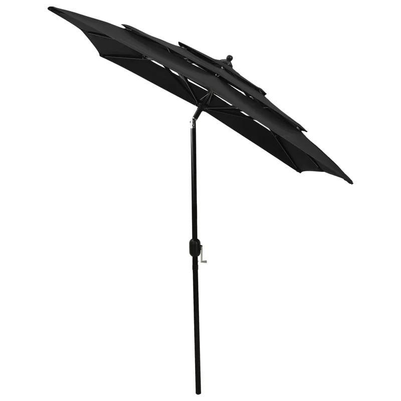 Parasol à 3 niveaux avec mât en aluminium 2 x 2 m noir 02_0008758