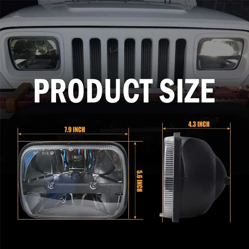 Phares LED Ronds 7x6/5x7 Jeep Wrangler YJ Cherokee XJ
