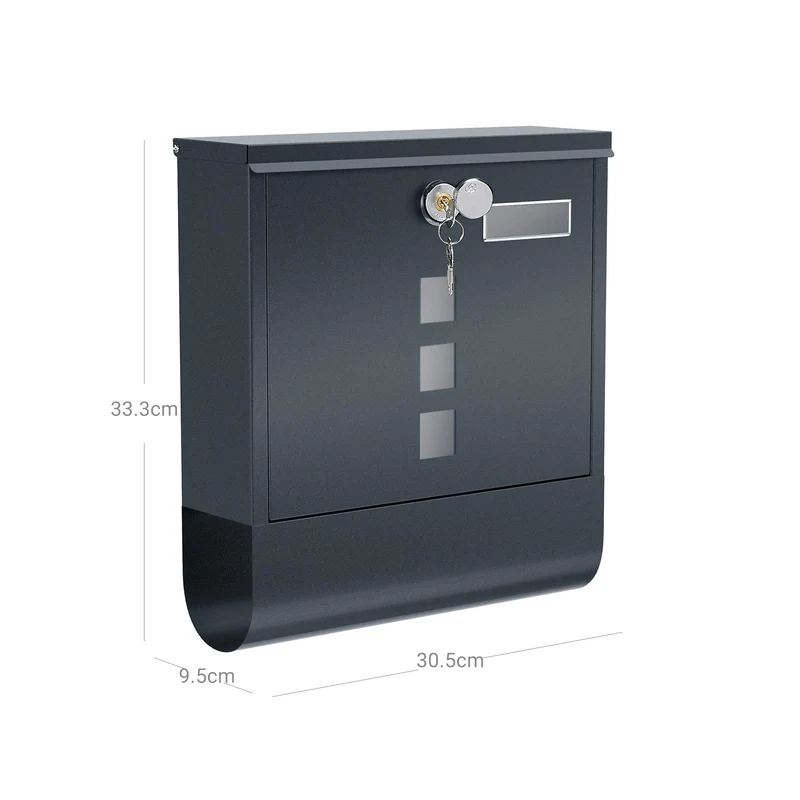 Boîte aux lettres murale avec serrure et porte-journal 30,5 x 9,5 x 33,3 cm pratique style moderne en acier gris anthracite 12_0009758