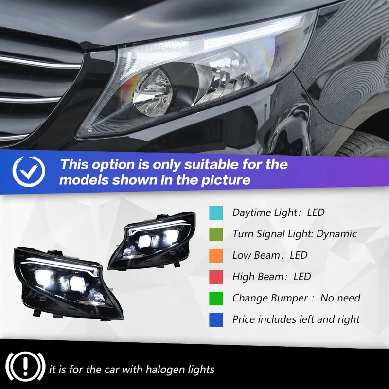 Phares LED Avant Mercedes Vito W447 2016-2024