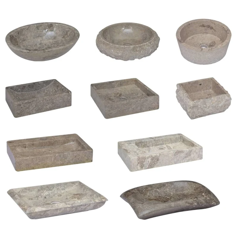 Lavabo de salle d'eau vasque à poser de toilette lave-mains de salle de bain lavabo de salle d'eau maison intérieur 58 cm marbre gris 02_0002805