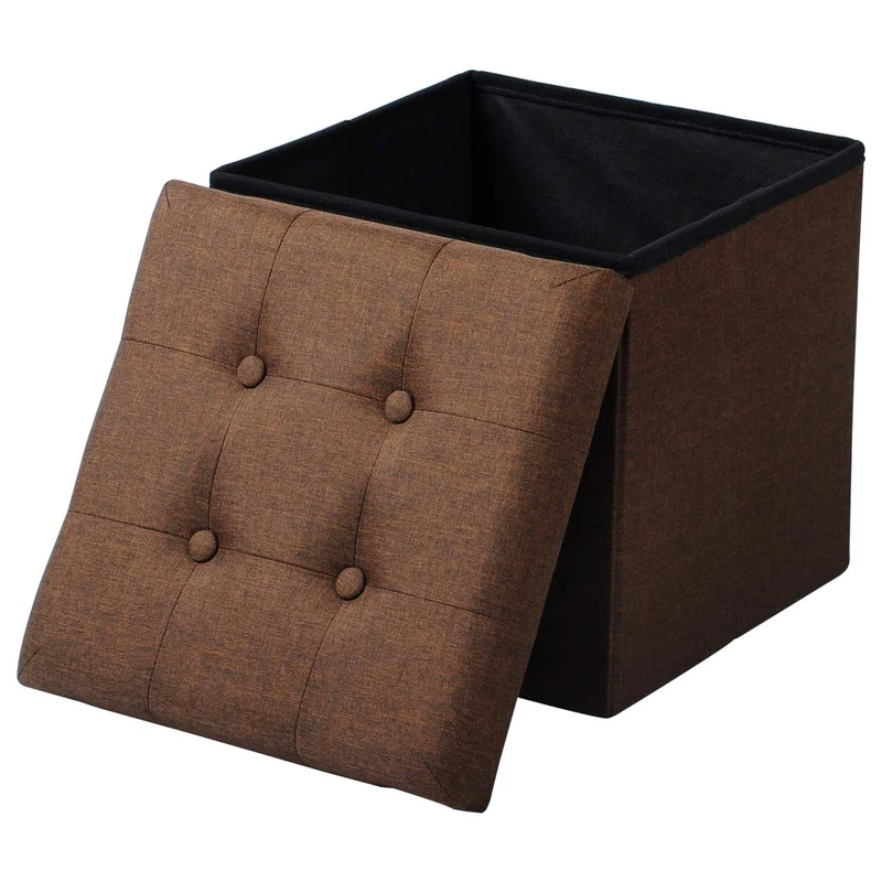 Tabouret d'assise en lin avec espace de rangement marron 19_0000467
