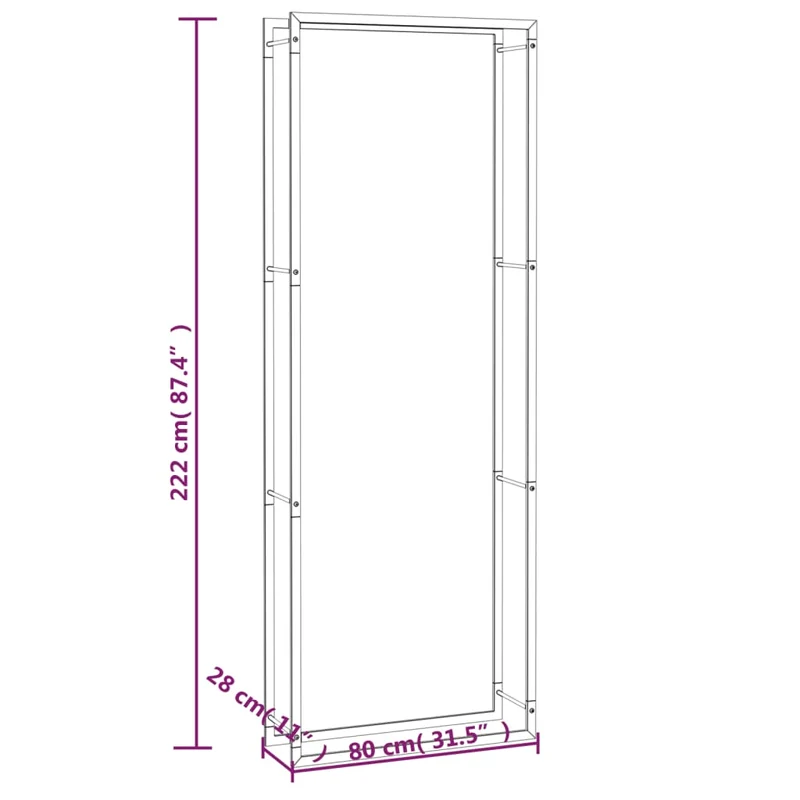 Portant de bois de chauffage mat 80 x 28 x 222 cm acier noir 02_0043752