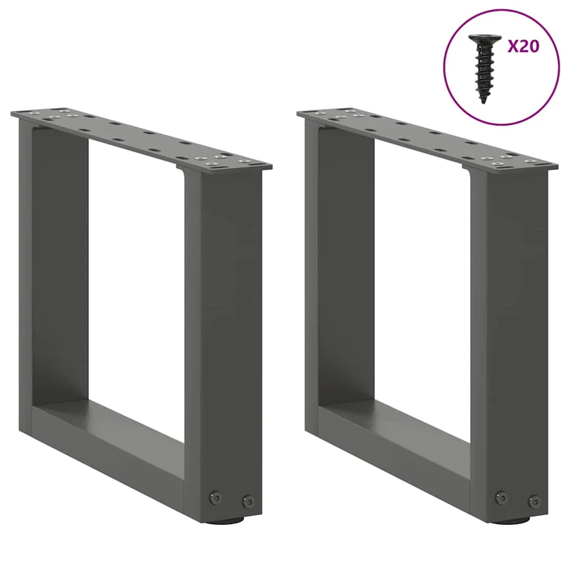 Lot de 2 pieds de table basse en U 40 x 30-31 cm avec niveleurs réglables design moderne en acier anthracite 02_0057374