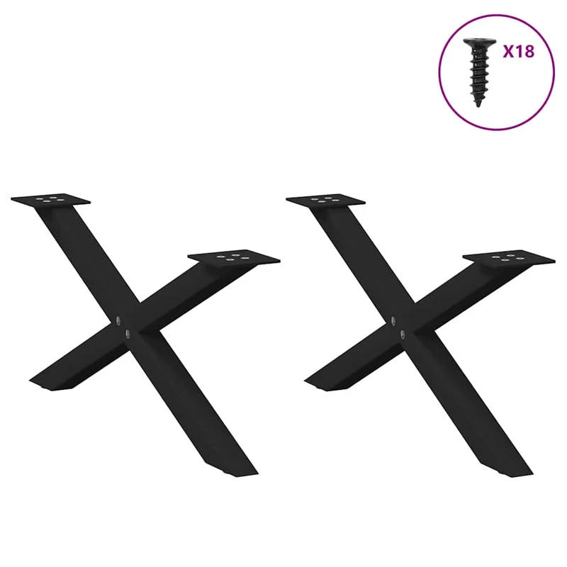 Lot de 2 pieds de table basse en forme de X 70 x 30 cm structure robuste design moderne en acier noir 02_0057159