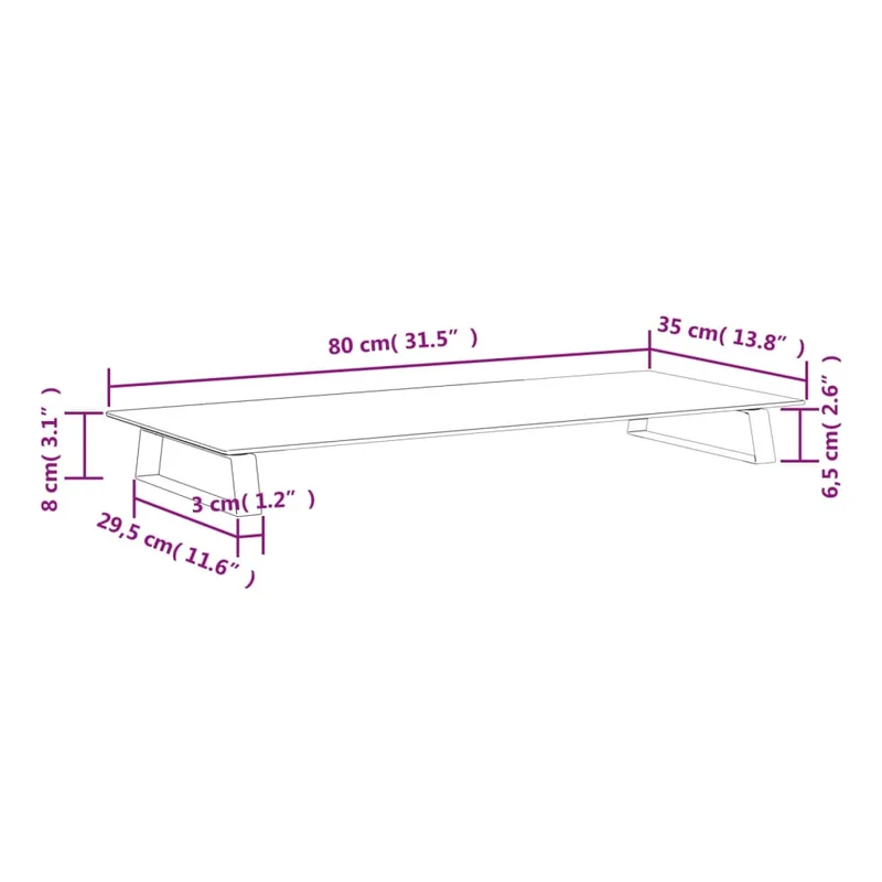 Support de moniteur table meuble bureau 80 x 35 x 8 cm verre trempé et métal noir 02_0044904