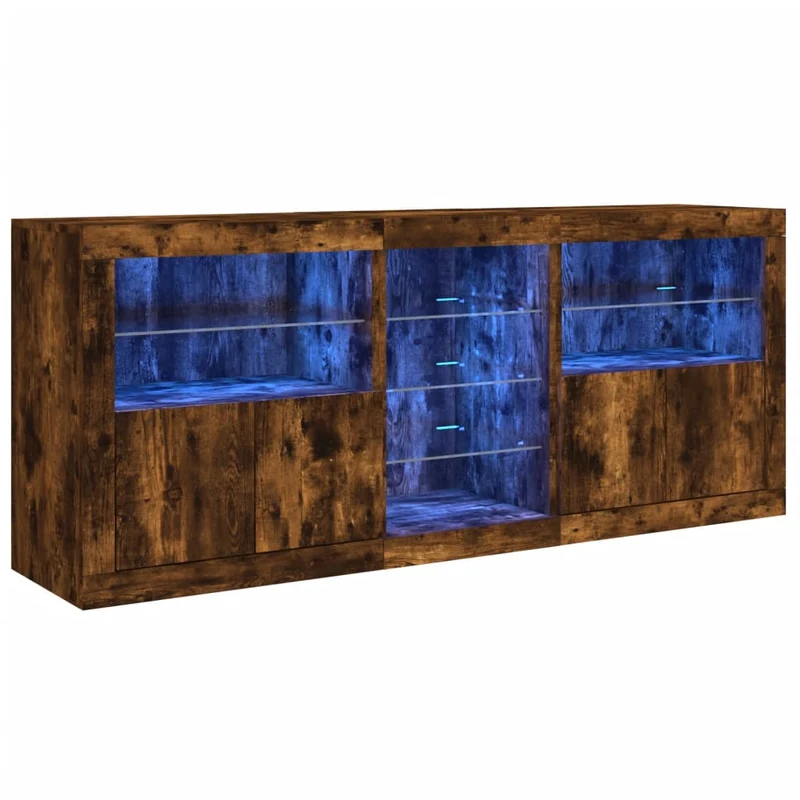 Buffet bahut commode armoire meuble de rangement organisateur cuisine salle de séjour salon avec lumières LED 181,5 x 37 x 67 cm marron 02_0029876