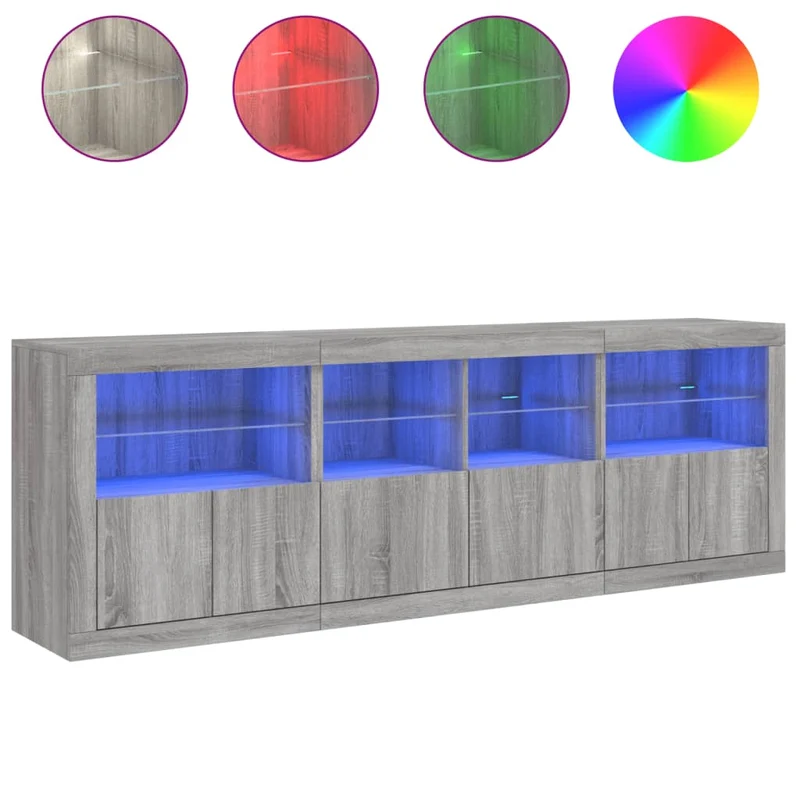 Buffet bahut commode armoire meuble de rangement organisateur cuisine salle de séjour salon avec lumières LED sonoma 202 x 37 x 67 cm gris 02_0030067
