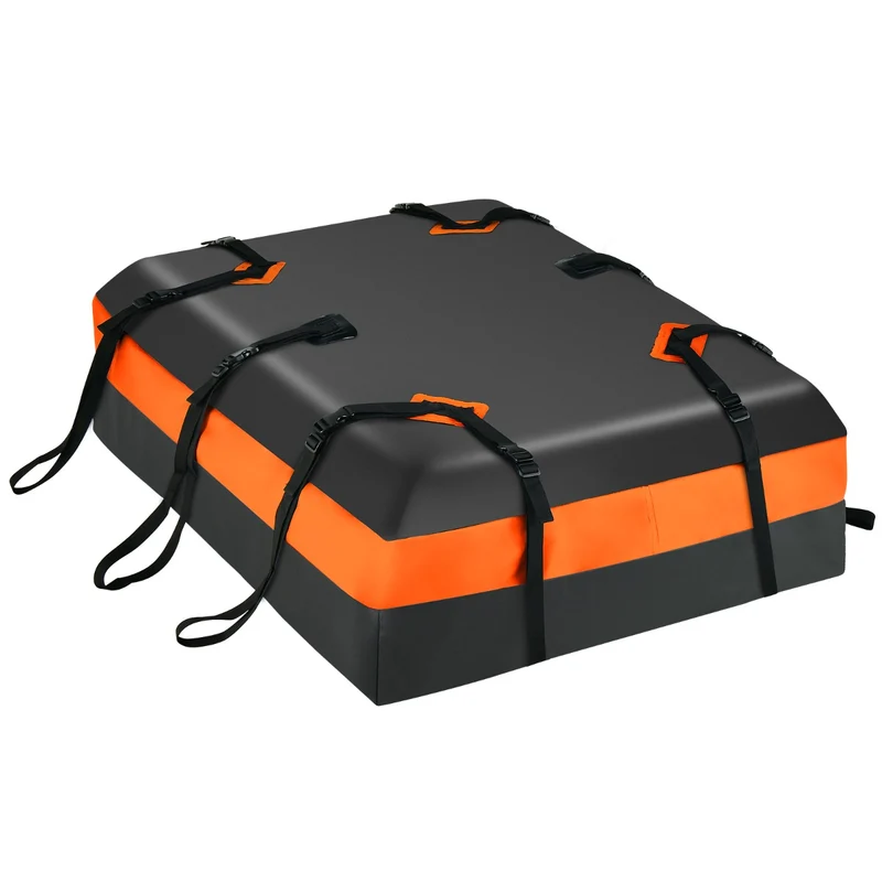 Sac de toit voiture pour transport 112 x 86 x 43 cm imperméable avec tapis antidérapant et sécurité renforcée en pvc orange noir 20_0009950