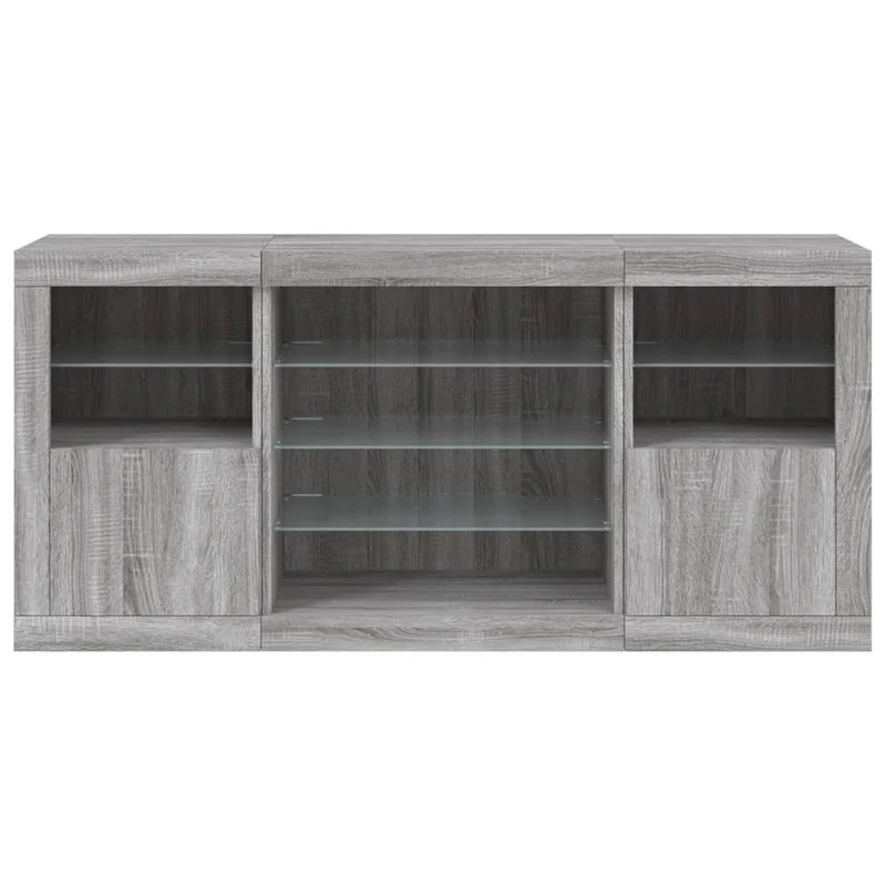 Buffet bahut commode armoire meuble de rangement organisateur cuisine salle de séjour salon avec lumières LED sonoma 142,5 x 37 x 67 cm gris 02_0030052