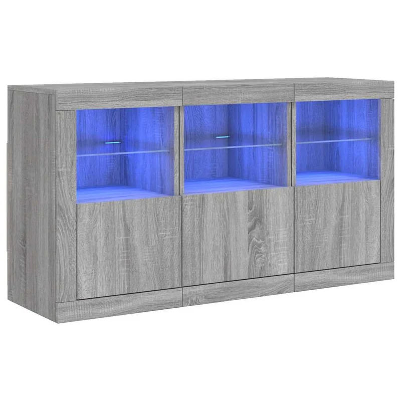 Buffet bahut commode armoire meuble de rangement organisateur cuisine salle de séjour salon avec lumières LED sonoma 123 x 37 x 67 cm gris 02_0030050