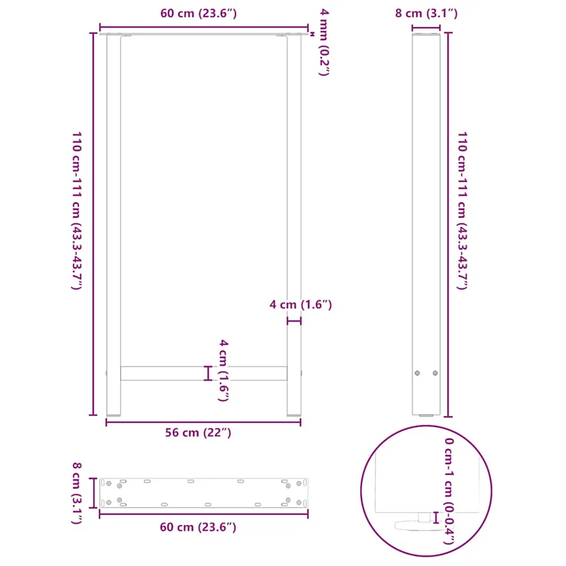 Lot de 2 pieds de table de bar carrés pratiques 60 x 110 cm finition moderne en acier anthracite 02_0057598