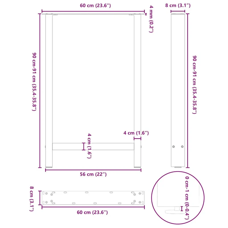 Lot de 2 pieds de table de bar modernes réglables 60 x 90 cm en acier blanc 02_0057573