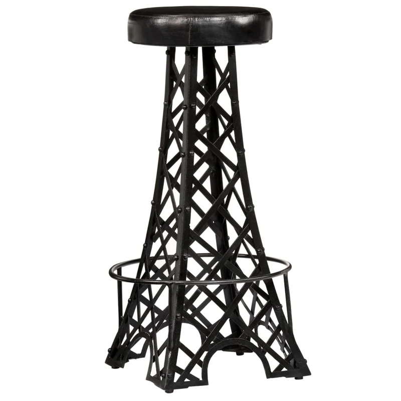 Lot de deux tabourets de bar design chaise siège cuir véritable noir 1202119