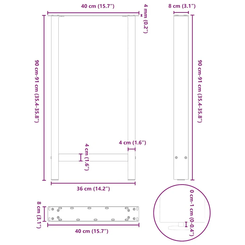 Lot de 2 pieds de table de bar réglables design moderne 40 x 90 cm en acier blanc 02_0057565
