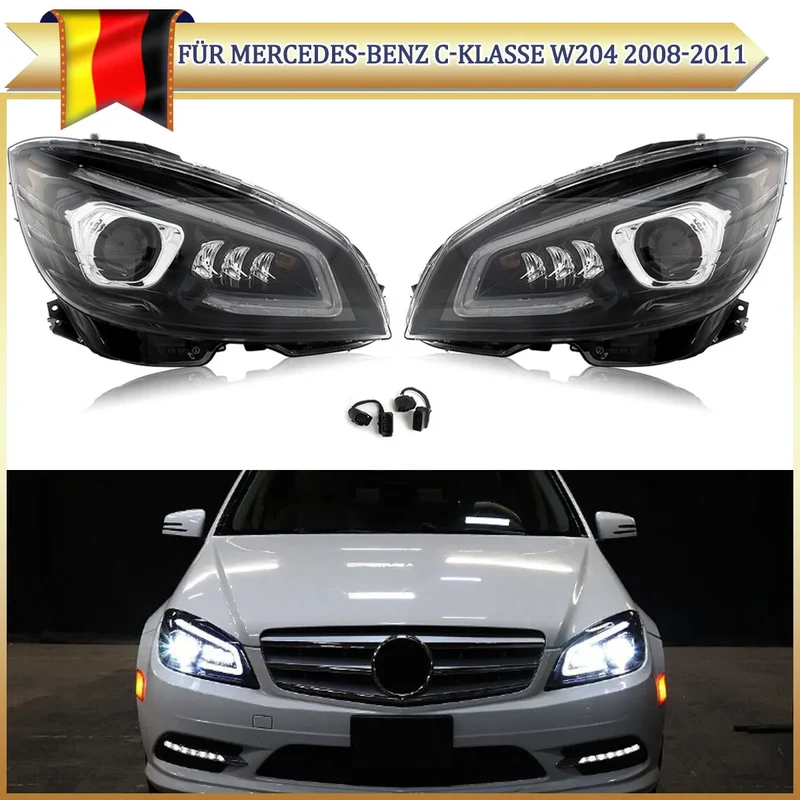 Phares LED Mercedes Classe C W204 2007-2011 style GT verre clair
