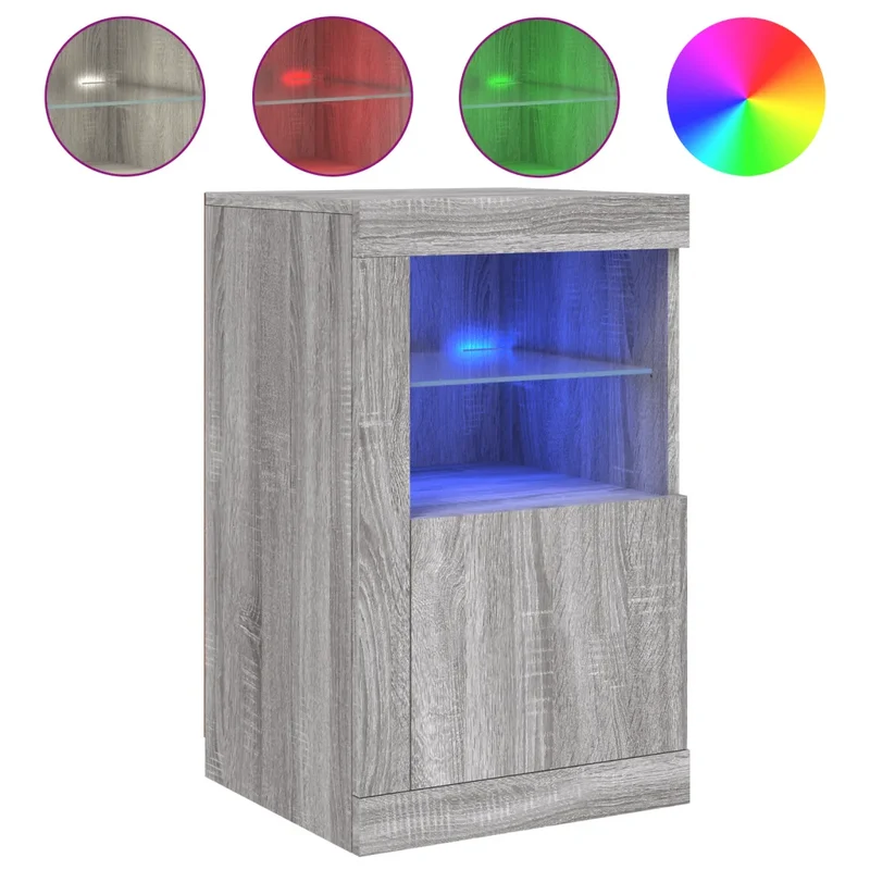 Lot de 2 armoires latérales avec lumières LED espace de rangement 41 x 37 x 67 cm en bois d'ingénierie gris 02_0049373