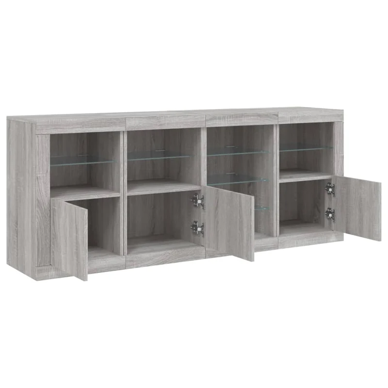 Buffet bahut commode armoire meuble de rangement organisateur cuisine salle de séjour salon avec lumières LED sonoma 164 x 37 x 67 cm gris 02_0030060