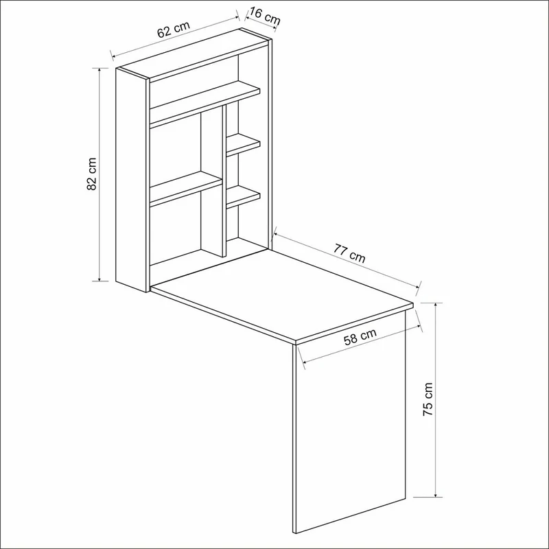 Bureau poste de travail table mural greve rabattable avec étagère intégrée 82 x 62 x 16 cm blanc / effet noyer 03_0006629