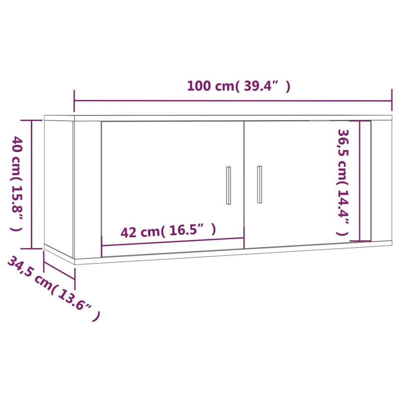Meubles TV muraux multimédia étagère télévision buffet téléviseur salle à manger salon chambre 2 pièces 100 x 34,5 x 40 cm gris 02_0028901