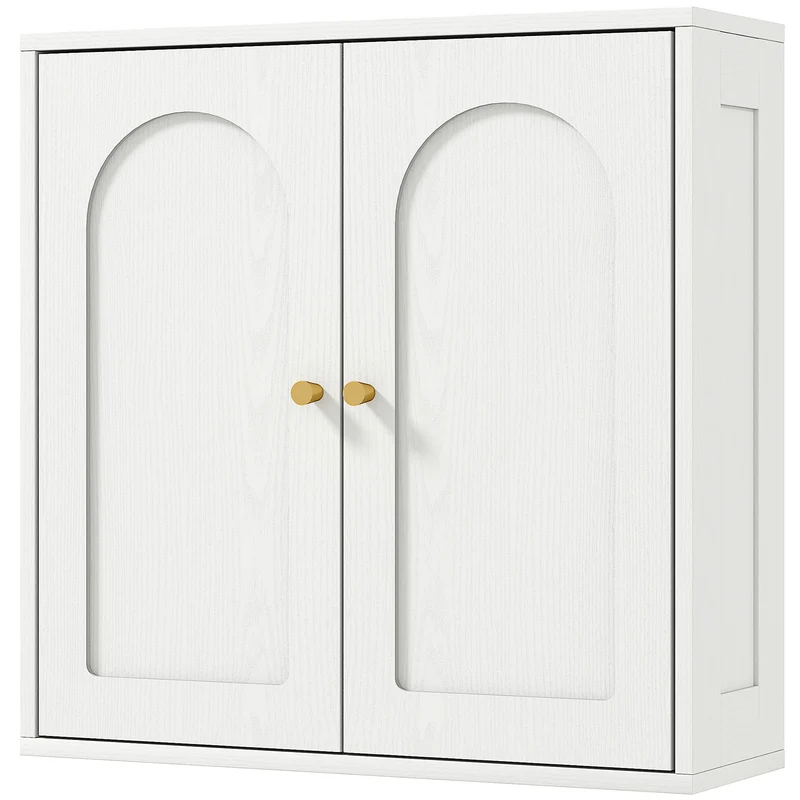 Armoire murale salle de bain double porte 60 x 20 x 60 cm rangement optimisé étagères style moderne épuré en MDF blanc 21_0002754