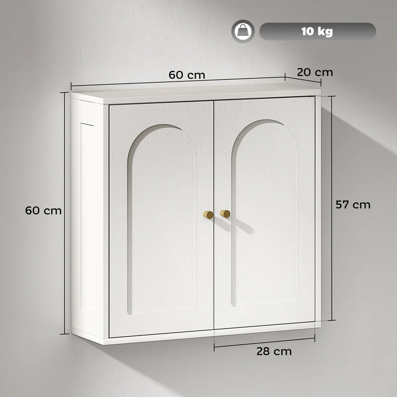 Armoire murale salle de bain double porte 60 x 20 x 60 cm rangement optimisé étagères style moderne épuré en MDF blanc 21_0002754