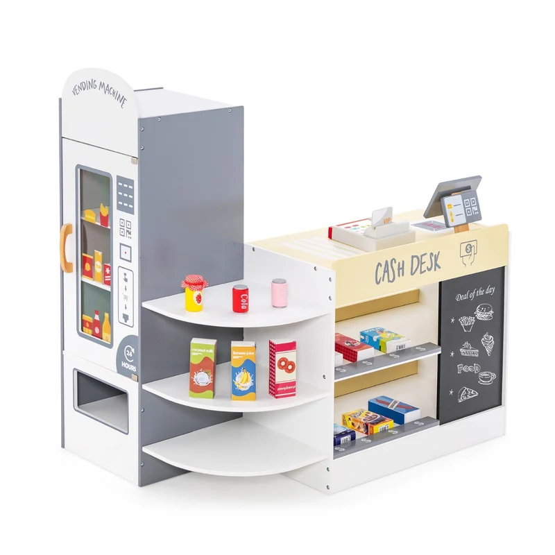 Jeu d'épicerie pour enfants 89 x 57 x 88 cm avec caisse enregistreuse et distributeur auto style moderne en MDF blanc 20_0012236