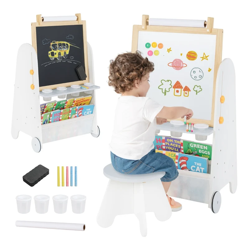 Chevalet d'art multifonction 42 x 56 x 105 cm avec rangement pratique et hauteur réglable en MDF gris et bois de pin 20_0011426