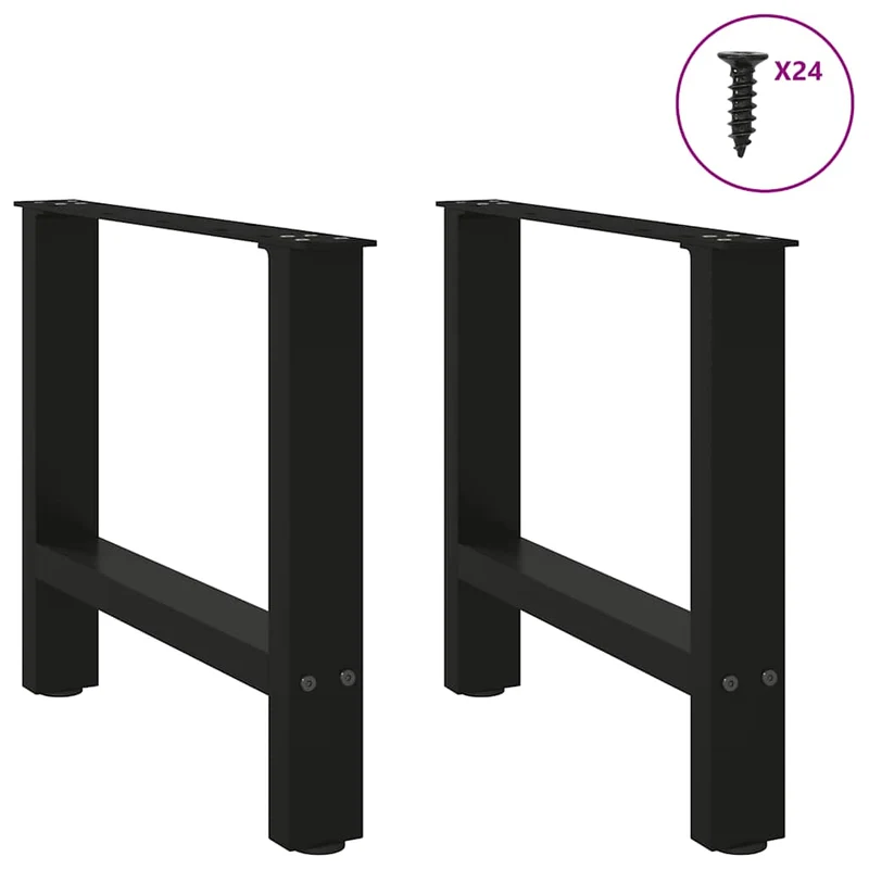 Lot de 2 pieds de table basse carrés 50 x 43 cm design moderne pratiques avec niveleurs en acier noir 02_0057520