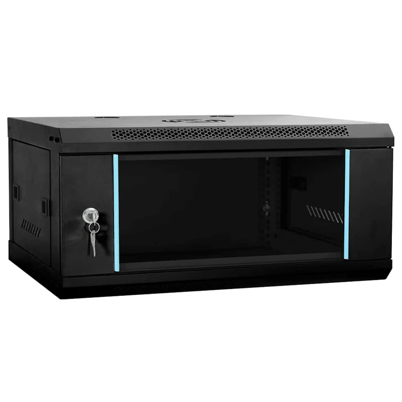 Armoire réseau murale design industriel bureau 60 x 35 x 28 cm durable en acier noir 02_0059061
