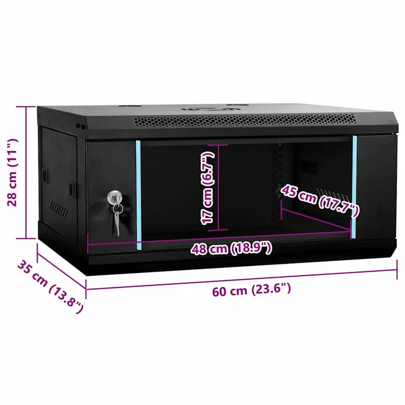 Armoire réseau murale design industriel bureau 60 x 35 x 28 cm durable en acier noir 02_0059061
