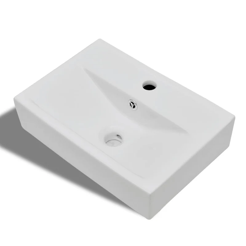 Lavabo vasque à trou de trop-plein/robinet pour salle de bain 46,5 x 32 cm céramique blanc 02_0002507