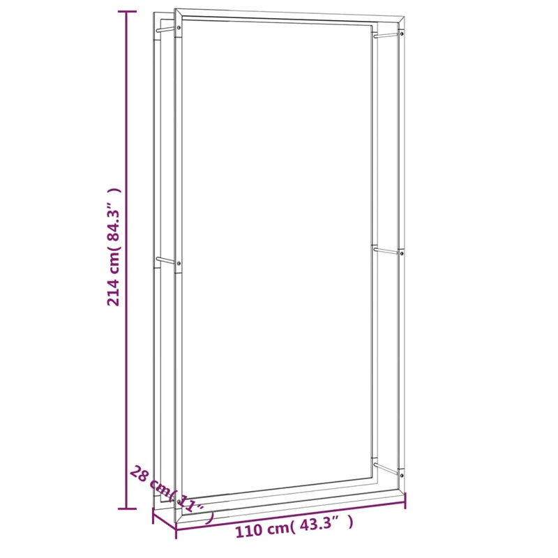Portant de bois de chauffage mat 110 x 28 x 214 cm acier noir 02_0043746