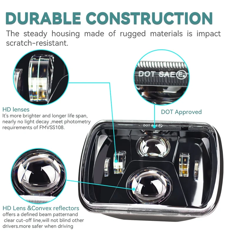 Phares LED Carrés 5x7 7x6 Jeep Wrangler YJ Cherokee XJ