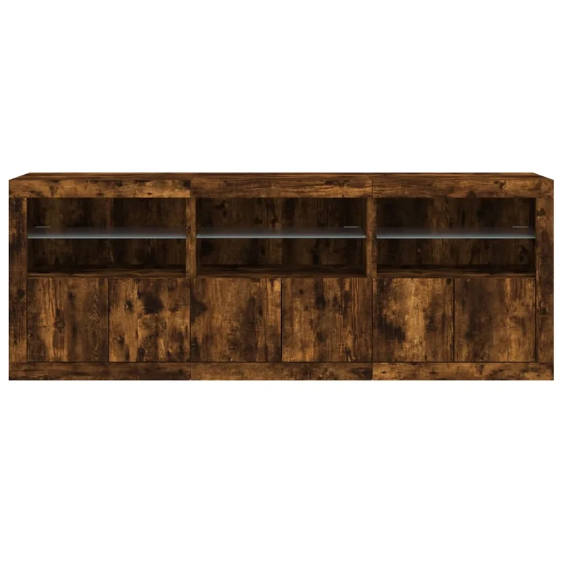 Buffet bahut commode armoire meuble de rangement organisateur cuisine salle de séjour salon avec lumières LED 181,5 x 37 x 67 cm marron 02_0029877
