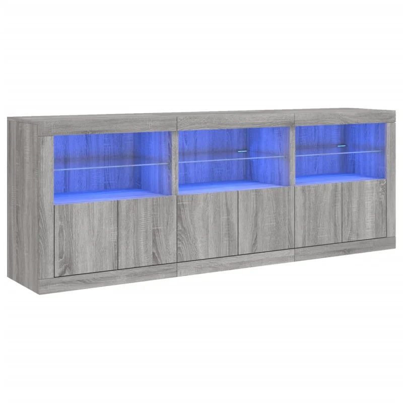 Buffet bahut commode armoire meuble de rangement organisateur cuisine salle de séjour salon avec lumières LED sonoma 181,5 x 37 x 67 cm gris 02_0030064
