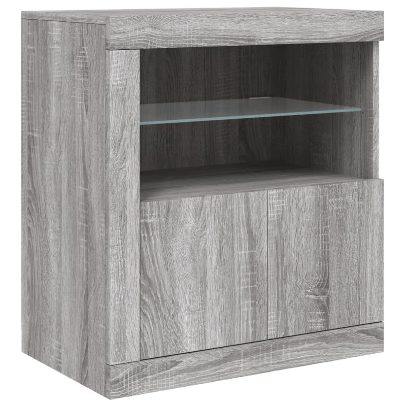 Buffet bahut commode armoire meuble de rangement organisateur cuisine salle de séjour salon avec lumières LED sonoma 181,5 x 37 x 67 cm gris 02_0030064
