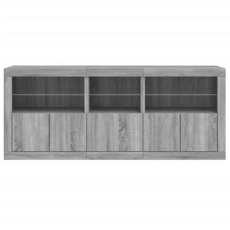 Buffet bahut commode armoire meuble de rangement organisateur cuisine salle de séjour salon avec lumières LED sonoma 162 x 37 x 67 cm gris 02_0030056