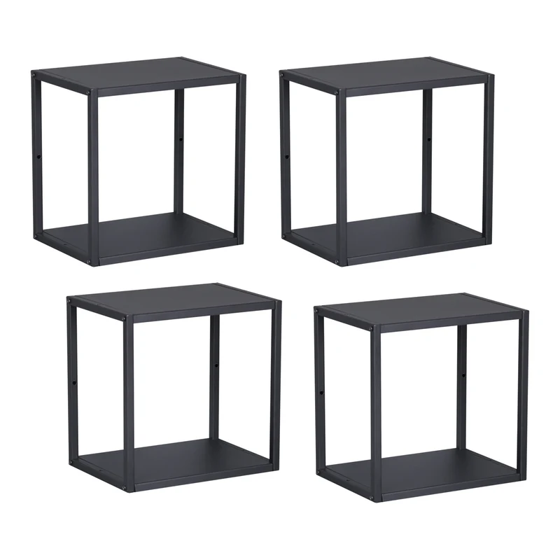 Set de 4 étagères murales avec fond et panneaux latéraux acier 28 x 28 x 20 cm noir 03_0010661