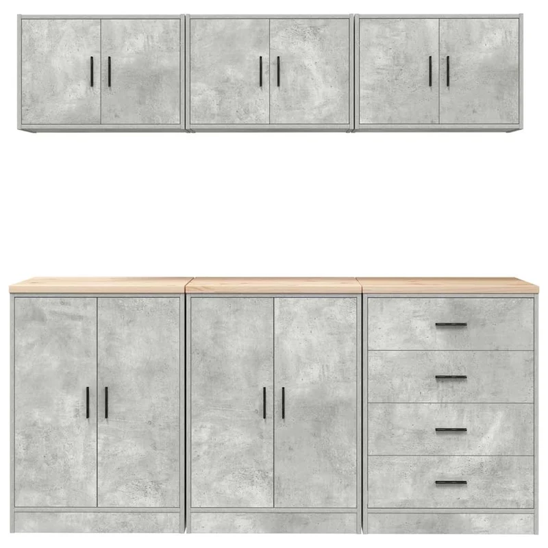 Lot de 6 armoires de rangement de garage fonctionnelles 60 x 51 x 85 cm style moderne en bois d'ingénierie gris béton 02_0055820