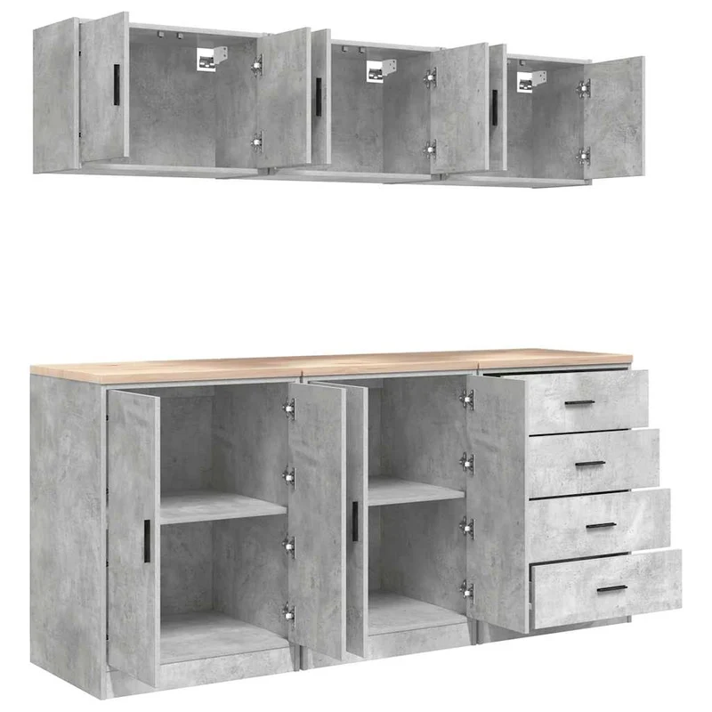 Lot de 6 armoires de rangement de garage fonctionnelles 60 x 51 x 85 cm style moderne en bois d'ingénierie gris béton 02_0055820